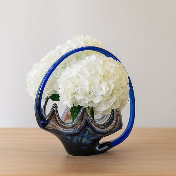 Vintage Sooner Ozark Art Glass Basket | Blue & Brown Swirl Hand-Blown | USA - Picture 1 of 15